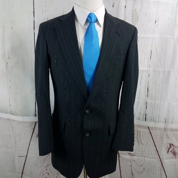 Austin Reed Regent Street Dillard's 40R Dark Gray Striped 2pc Suit 32x31 Pleated - Picture 3 of 15